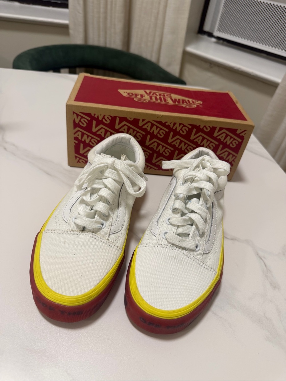 Vans Off the Wall Canvas White Red Orange Yellow women size 5.0